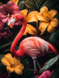 Flamingo und Blumen in einem lebendigen Bild