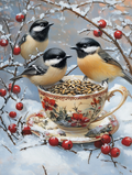 Winterliches Trio um eine gefüllte Tasse