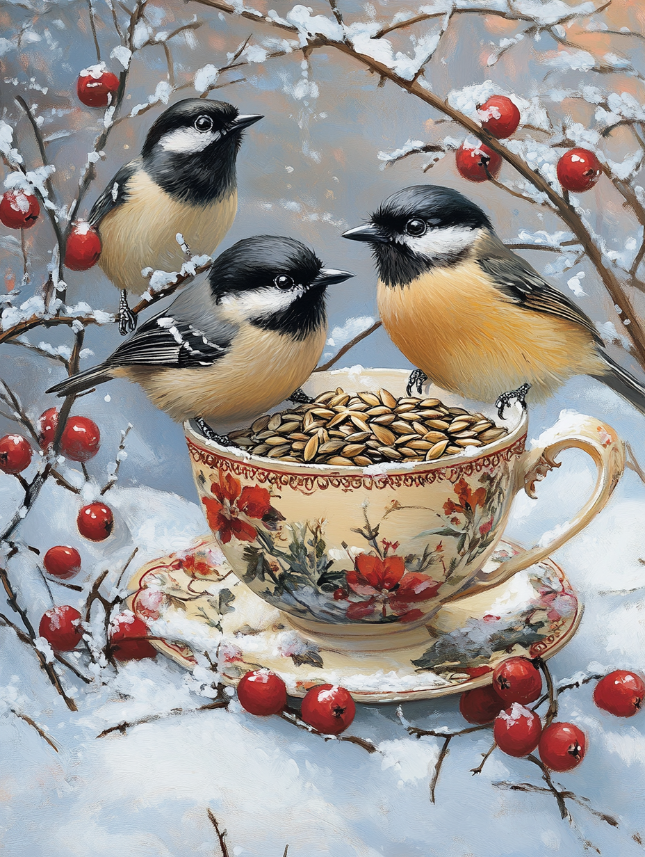 Trio hivernal autour d’une tasse garnie