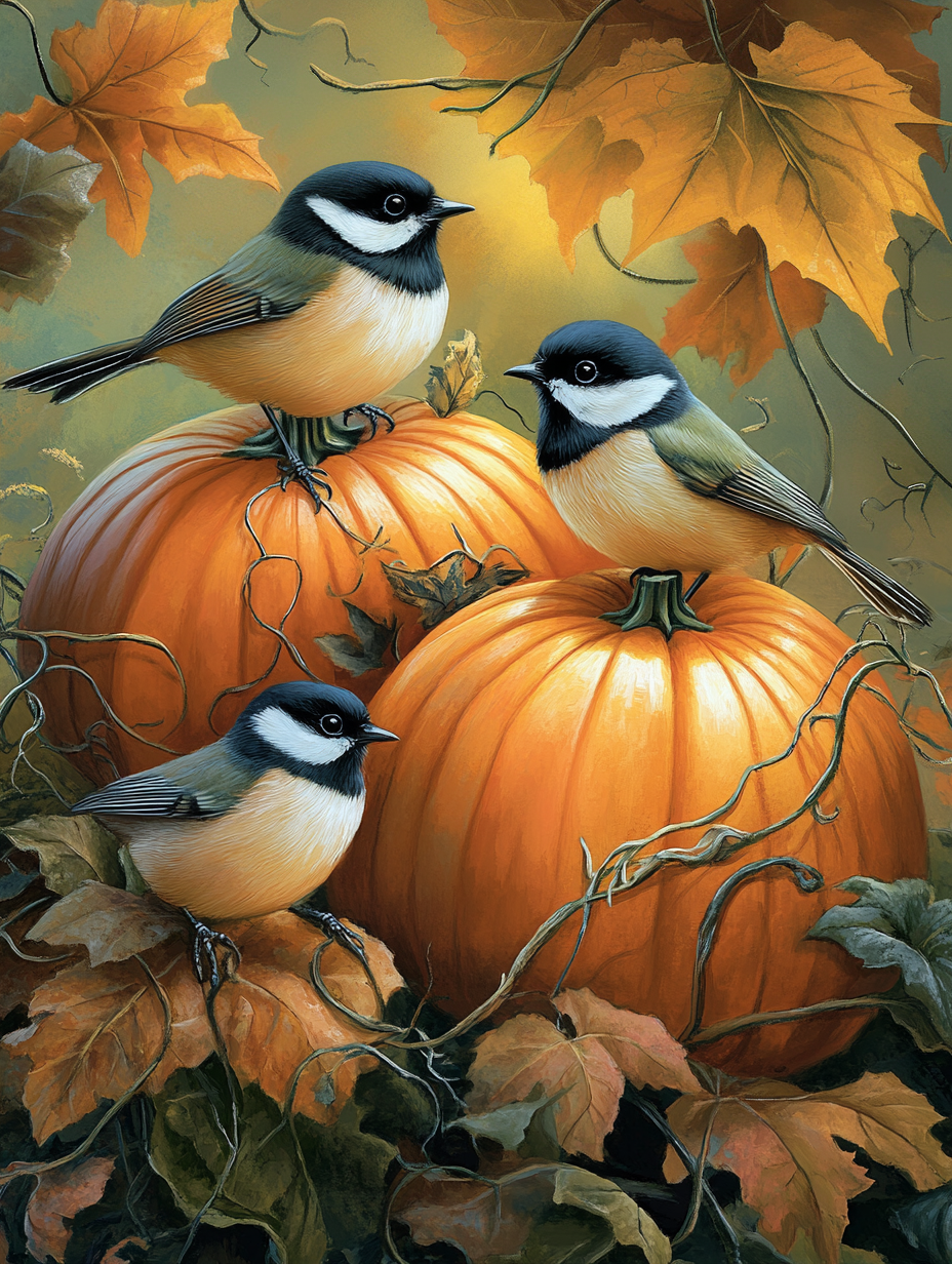 Un tableau vivant de plumes et de citrouilles