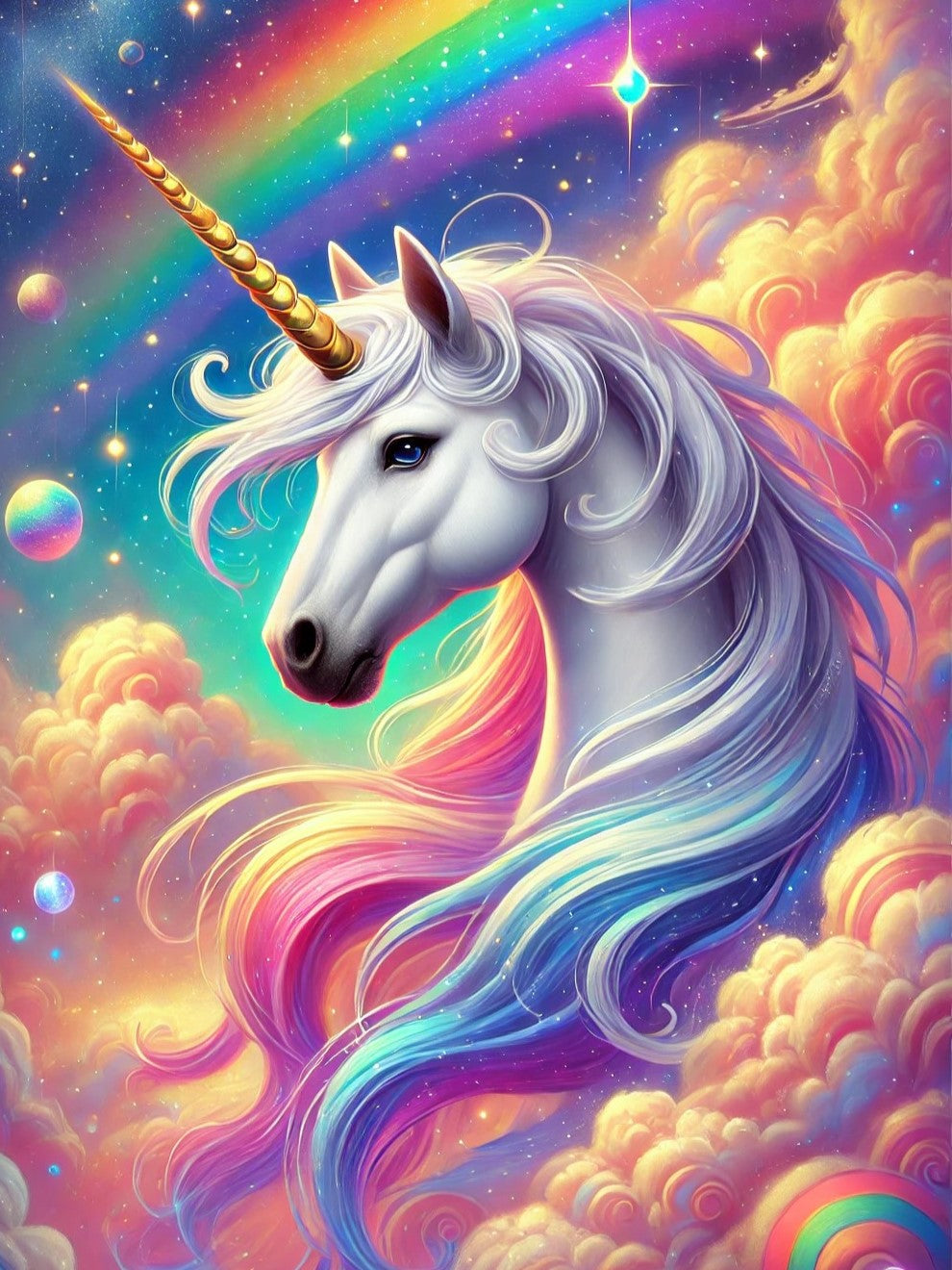 Licorne céleste aux couleurs arc-en-ciel