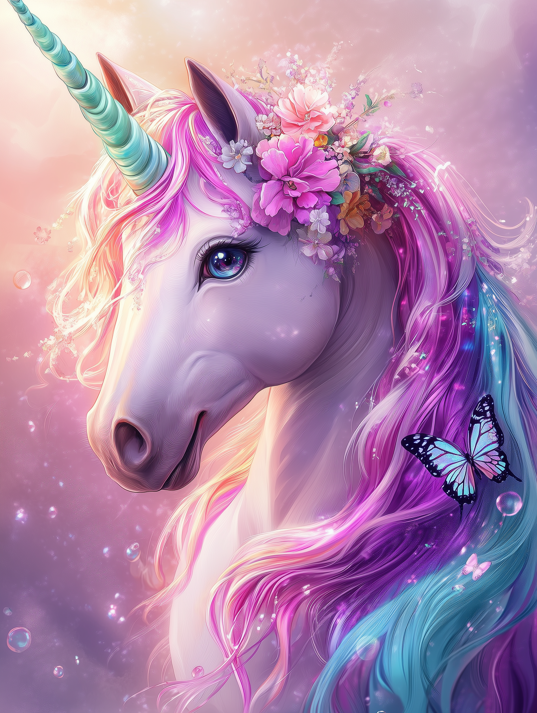 Licorne féerique aux fleurs enchantées