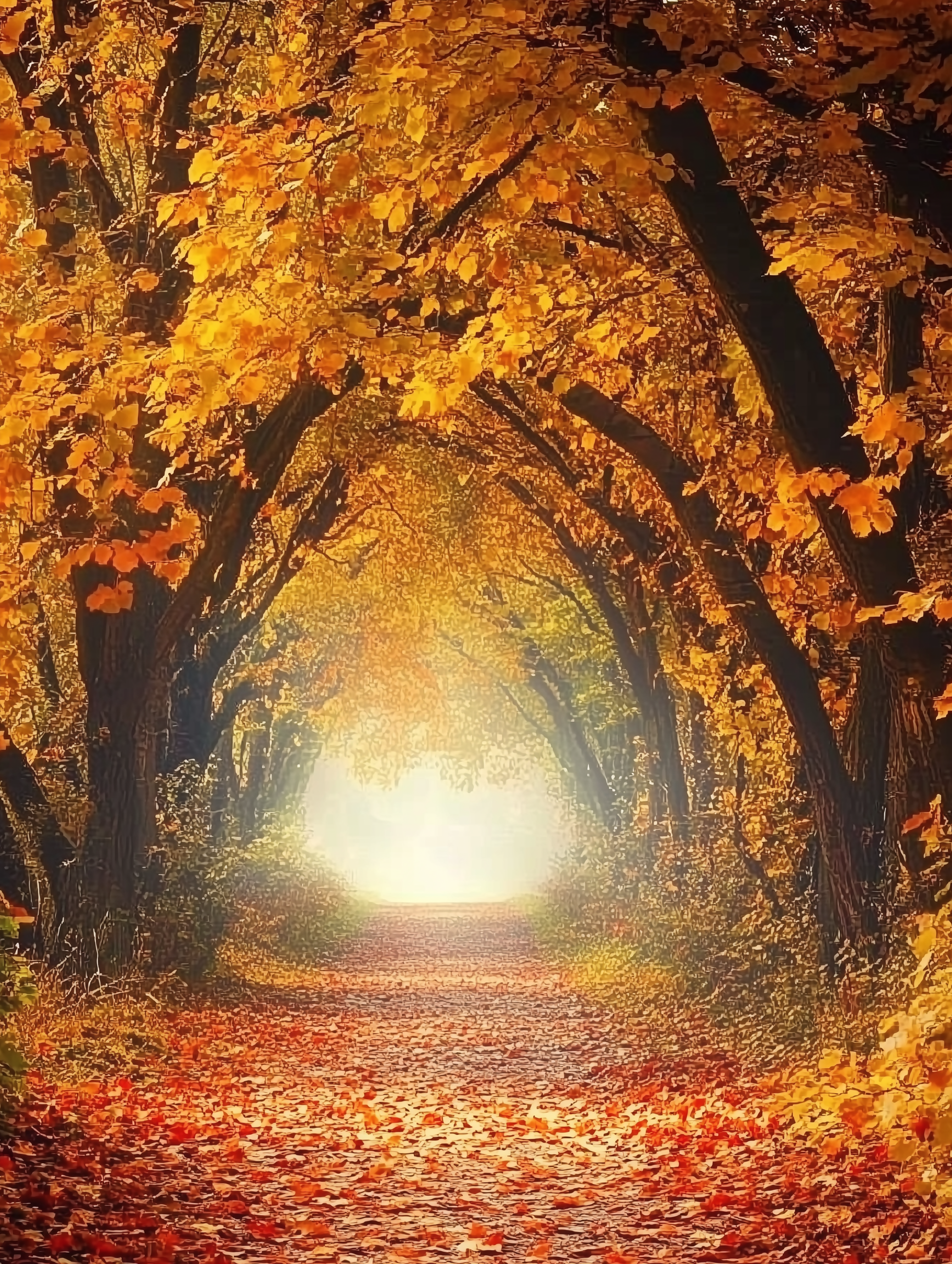 Allée d’automne dans la brume