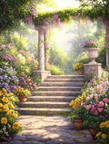 Allée fleurie sous les colonnes