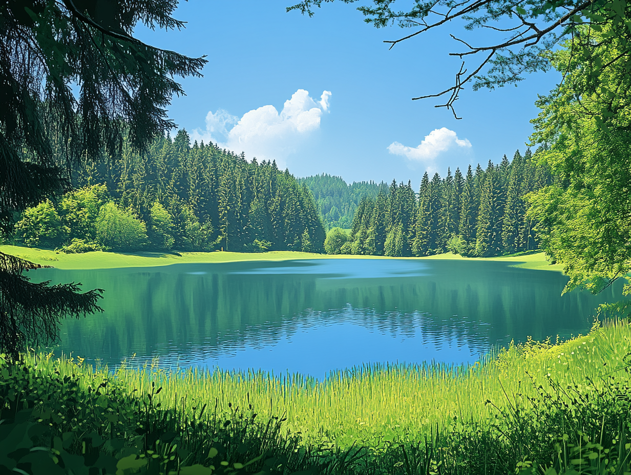 Forêt calme au bord de l'eau