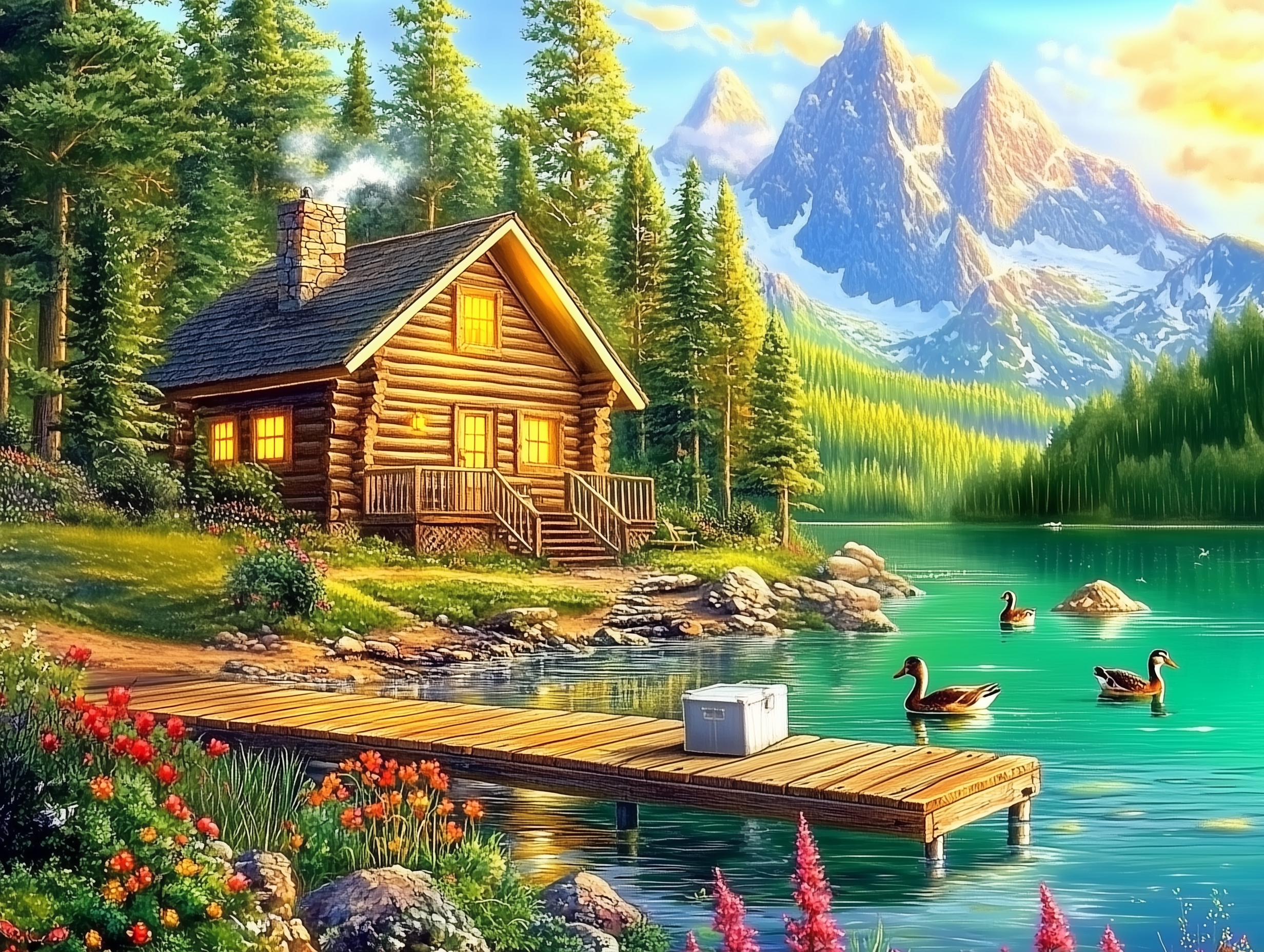 Cabane en bois au bord du lac