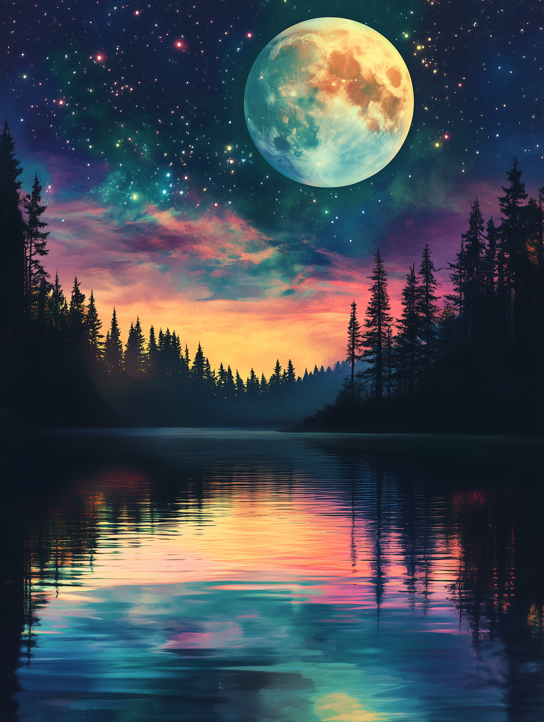 Lune brillante sur le lac