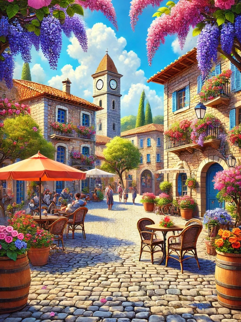 Place ensoleillée pleine de vie