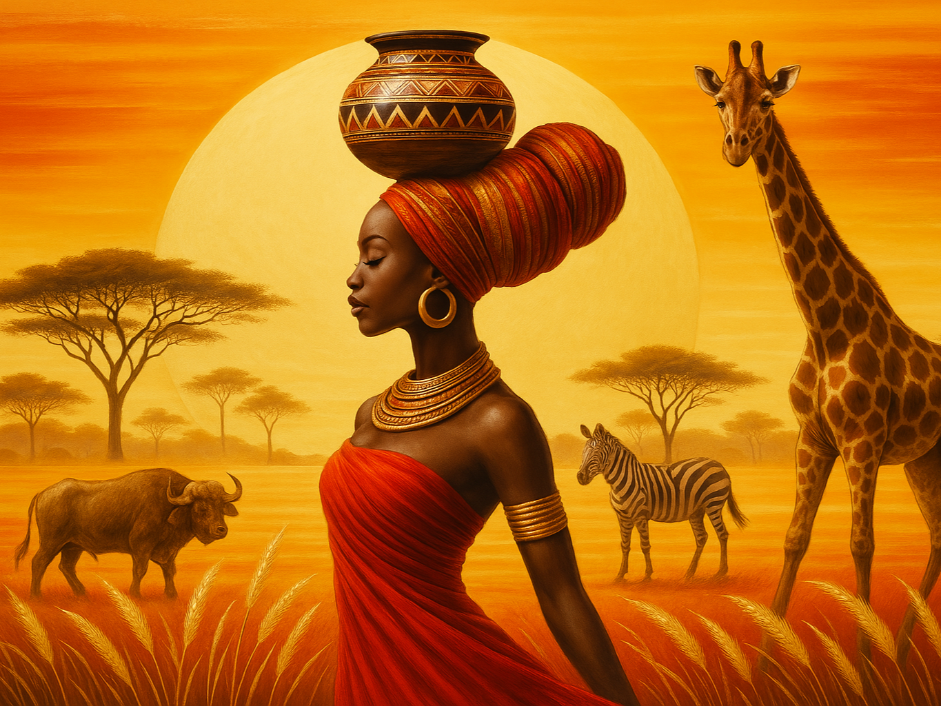 Beauté africaine au soleil couchant