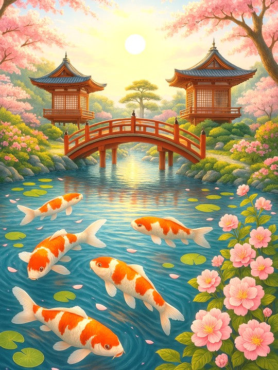 Carpes koï au printemps