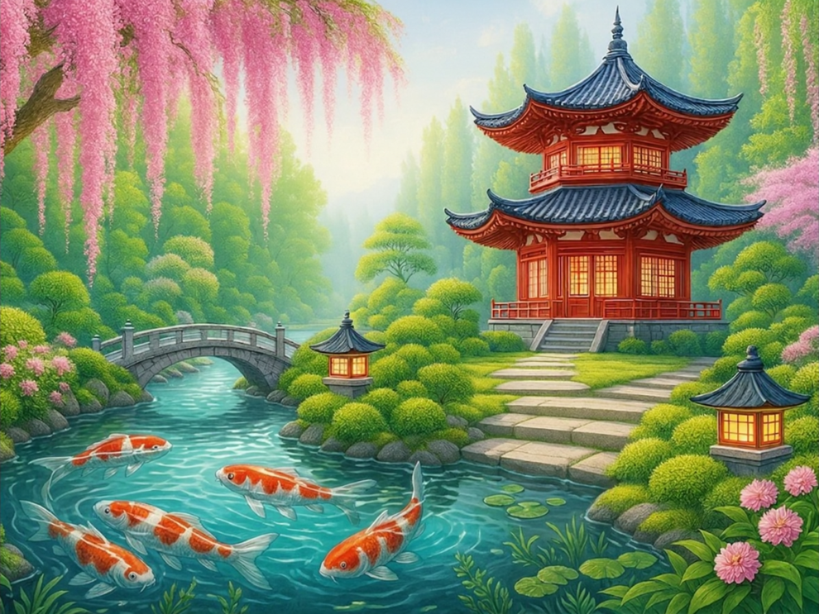 Pagode rouge au bord de l’eau