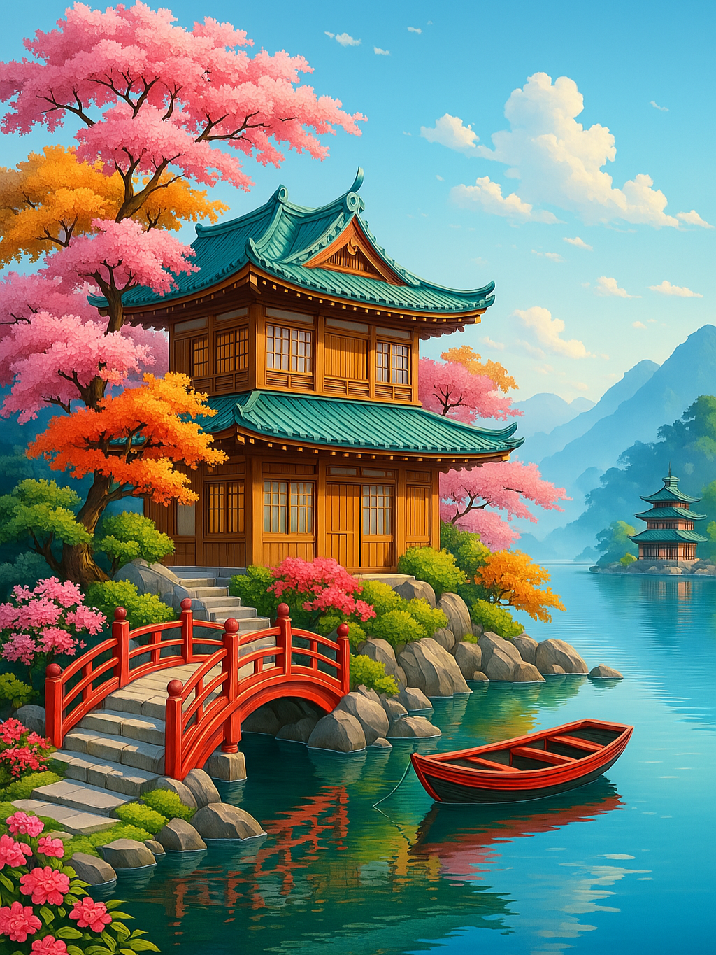 Maison japonaise au bord du lac