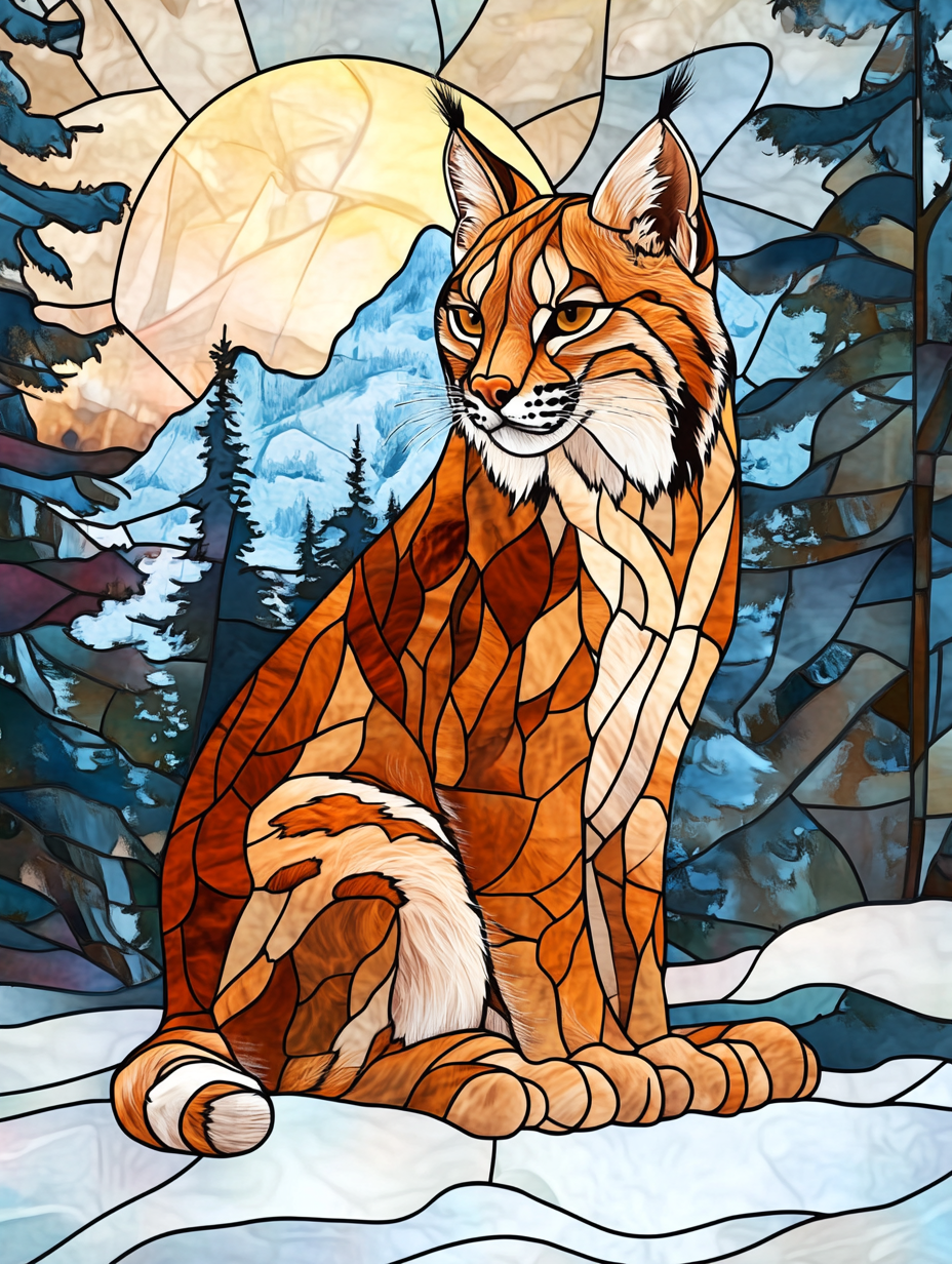 Illustration eines Luchses im Buntglas-Stil