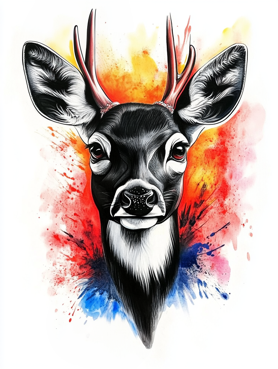 Portrait aquarelle d’un cerf élégant