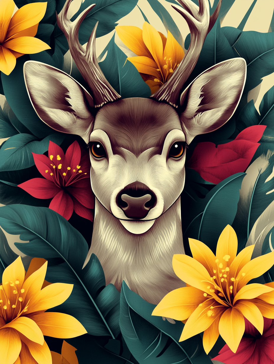 Cerf dans un paradis tropical