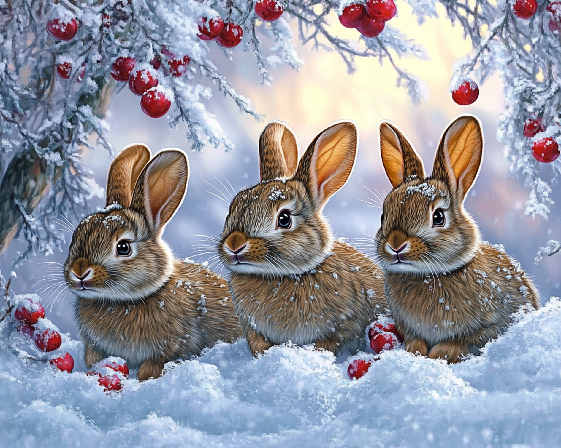 Lapins curieux dans la forêt gelée