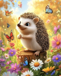Magischer Moment zwischen Schmetterlingen und Igel