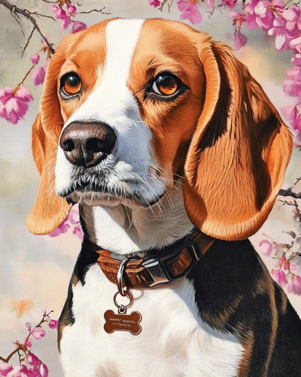 Portrait d’un beagle au printemps
