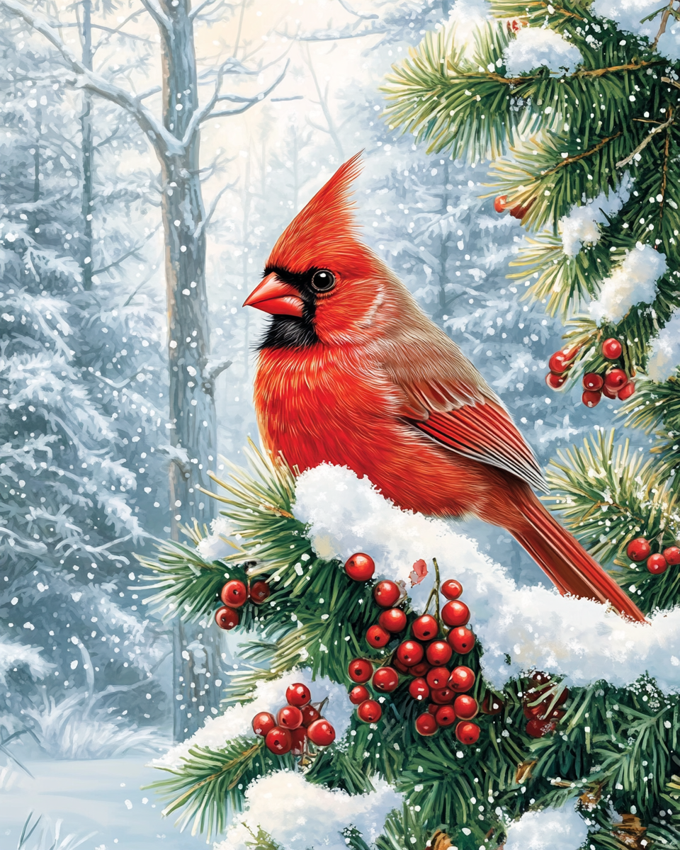 La majesté du cardinal dans la forêt