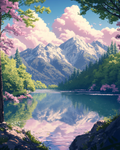 Pink reflections on the lake