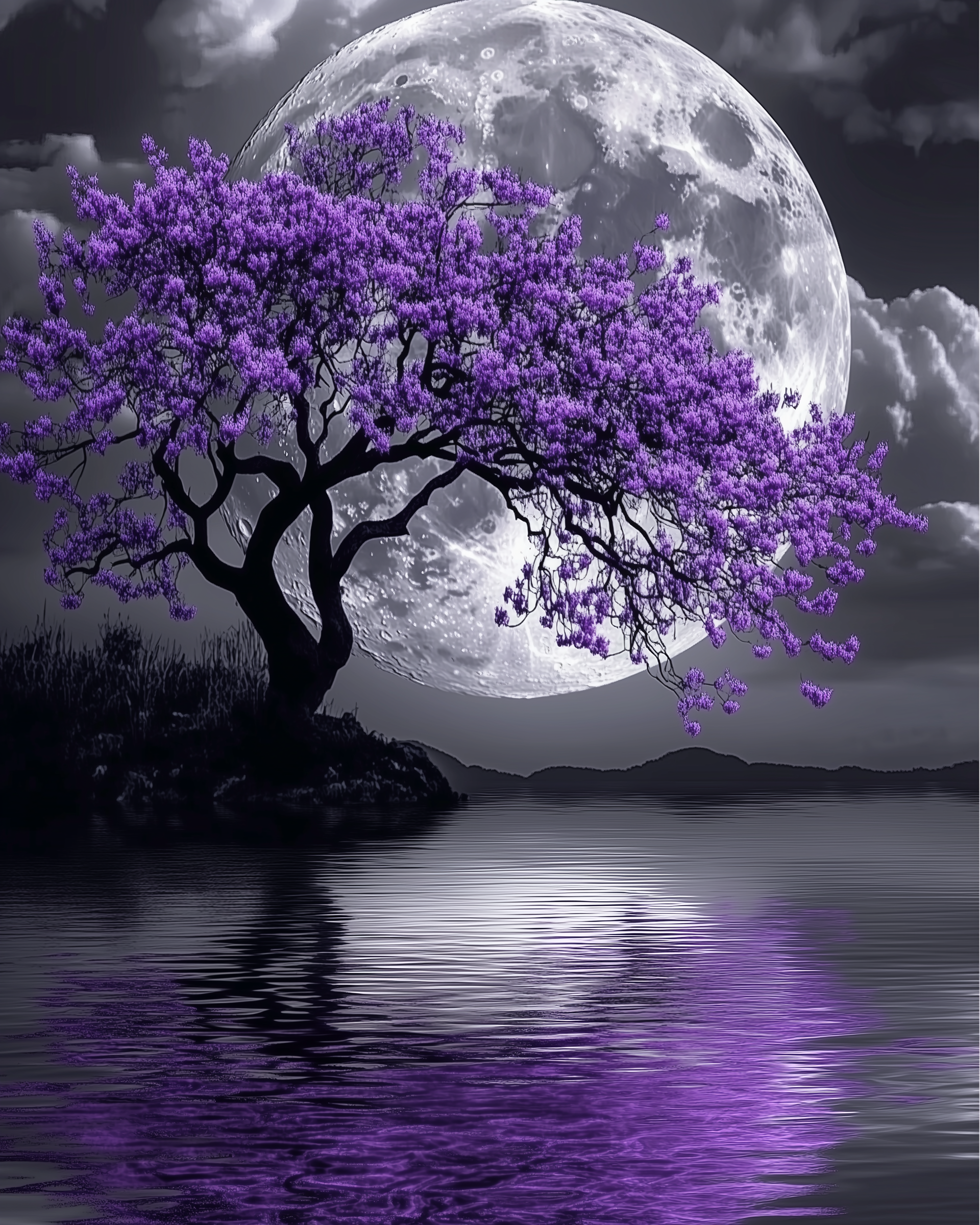 Arbre solitaire sous la lune