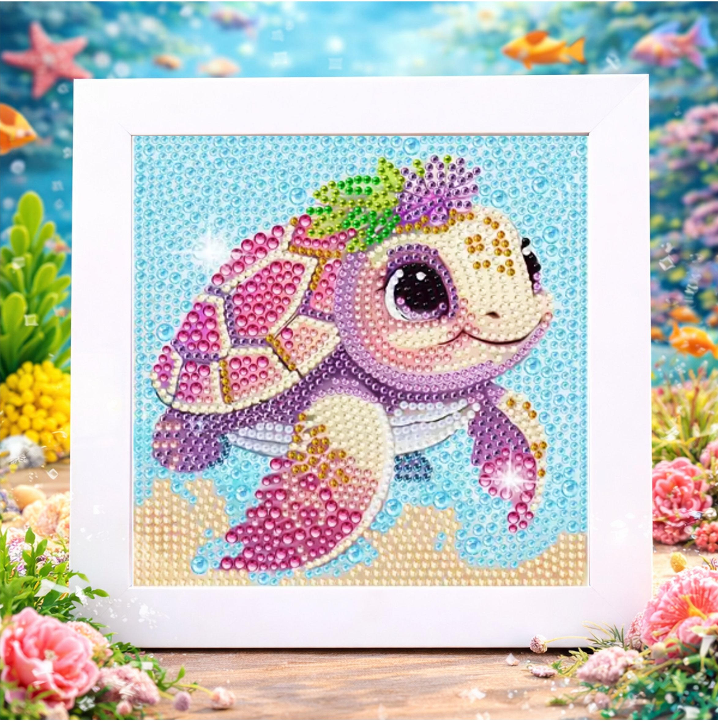 La tortue du lagon enchanté – Mini Cadre avec Pied Support