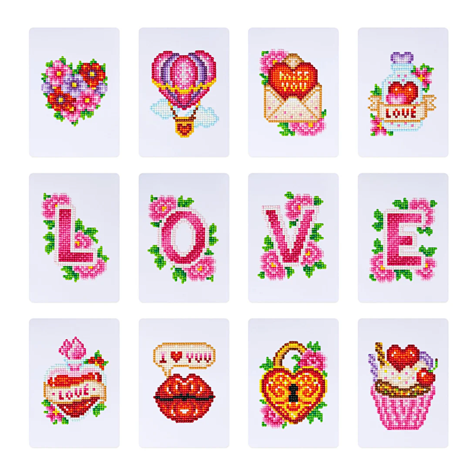 Lot de 12 Mini Diamond Painting – Amour et tendresse