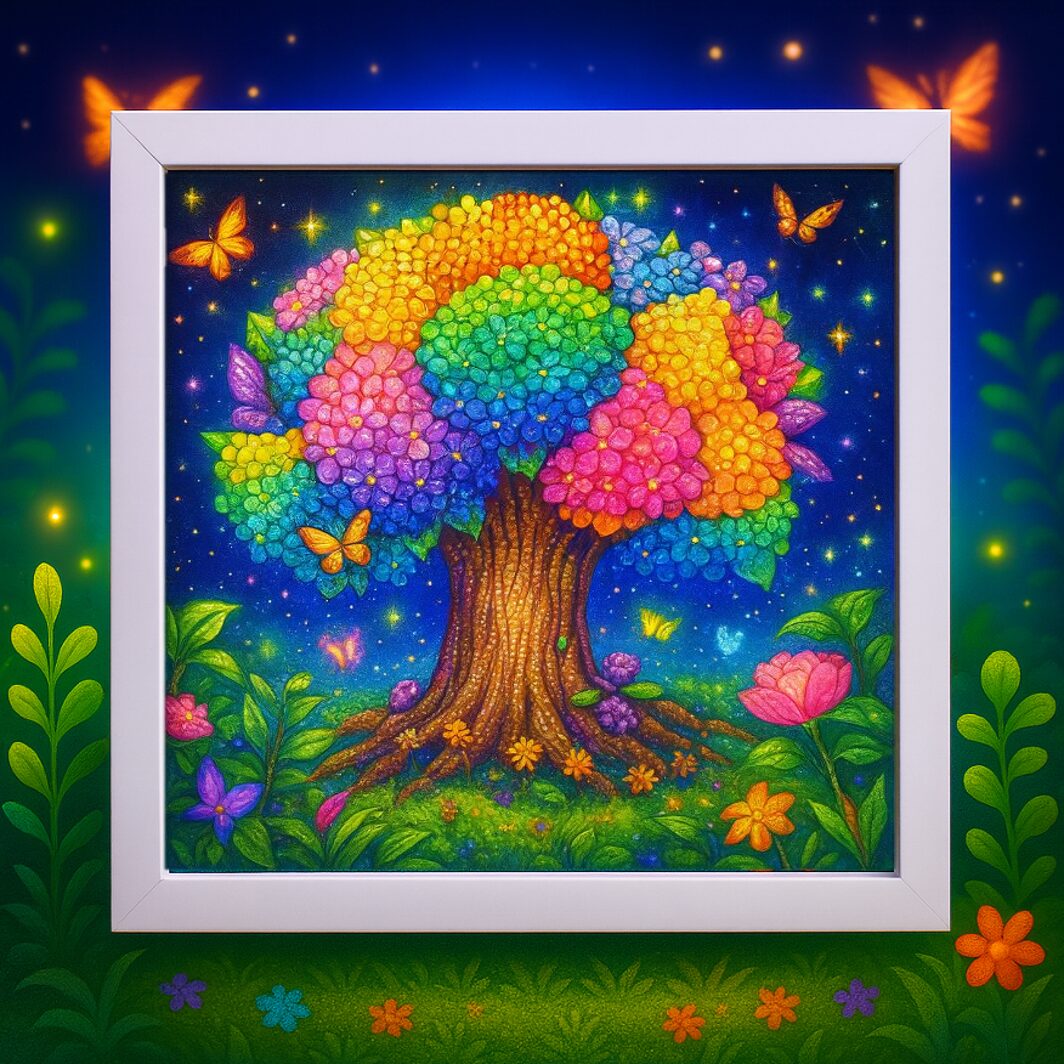 Arbre Arc-en-Ciel – Mini Cadre avec Pied Support