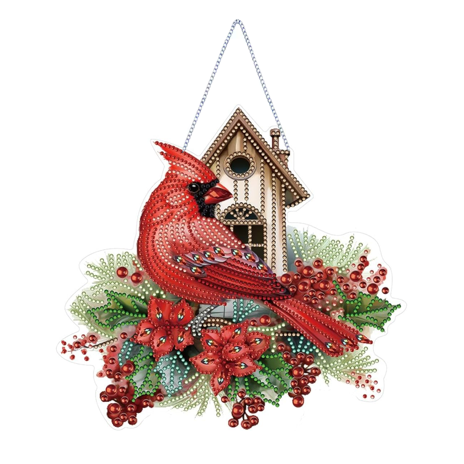 Cardinal en Éclats de Diamants – Suspension en Broderie Diamant