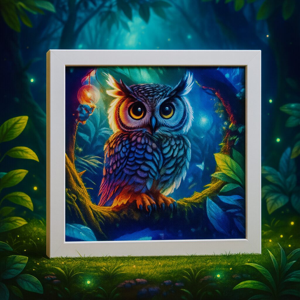 Chouette de Minuit – Mini Cadre avec Pied Support