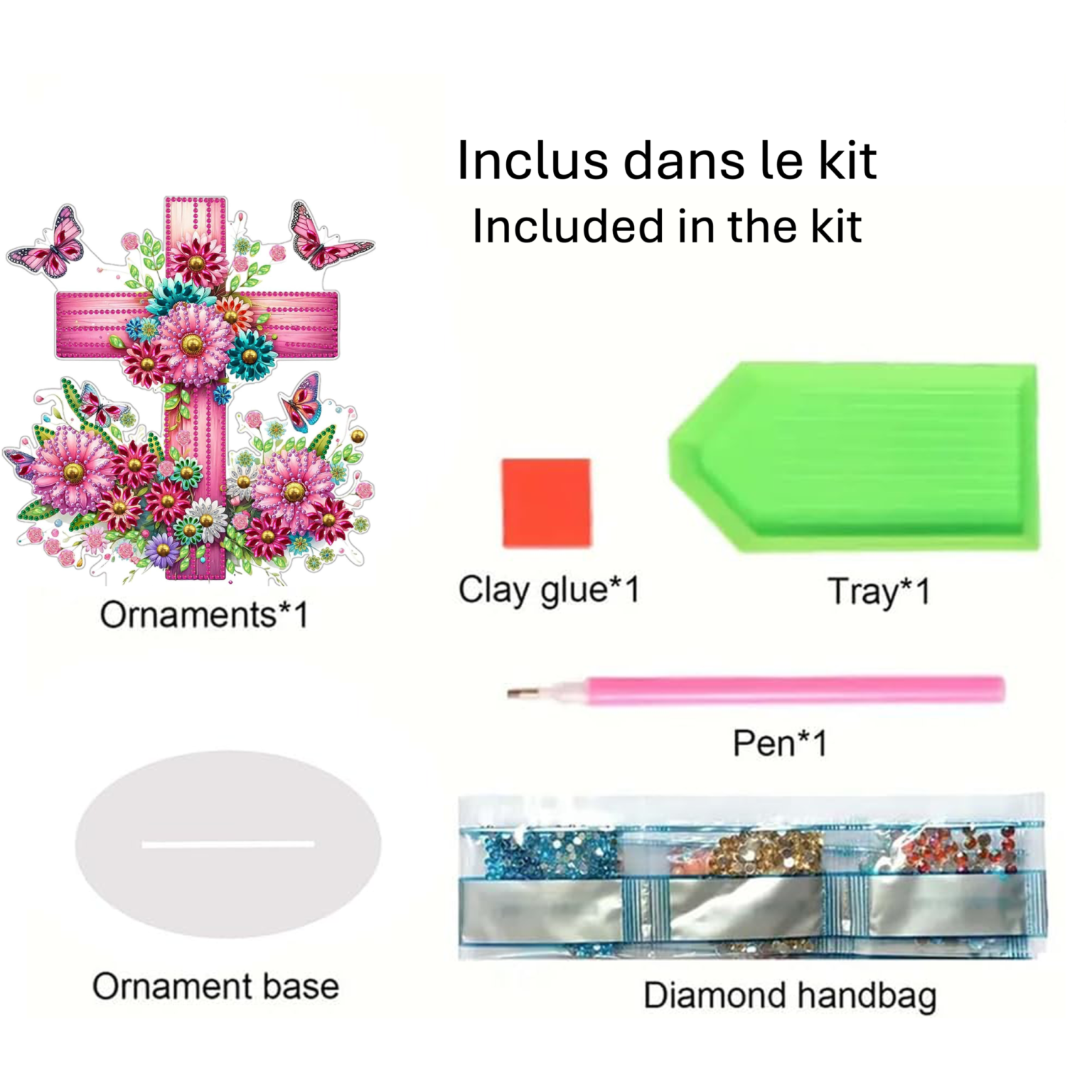 Croix Fleurie et papillons – Objet Décoratif sur Pied