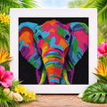 Portrait d’éléphant aux mille couleurs – Mini Cadre avec Pied Support