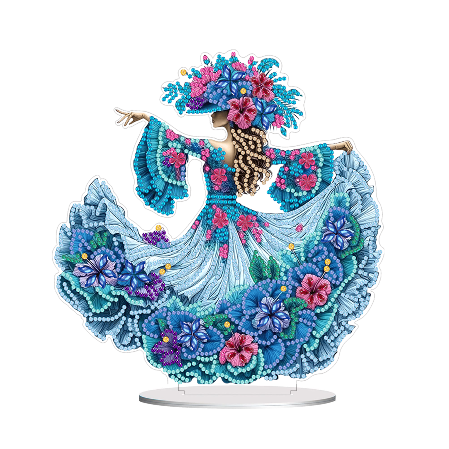 Danseuse florale en robe bleue – Objet Décoratif sur Pied
