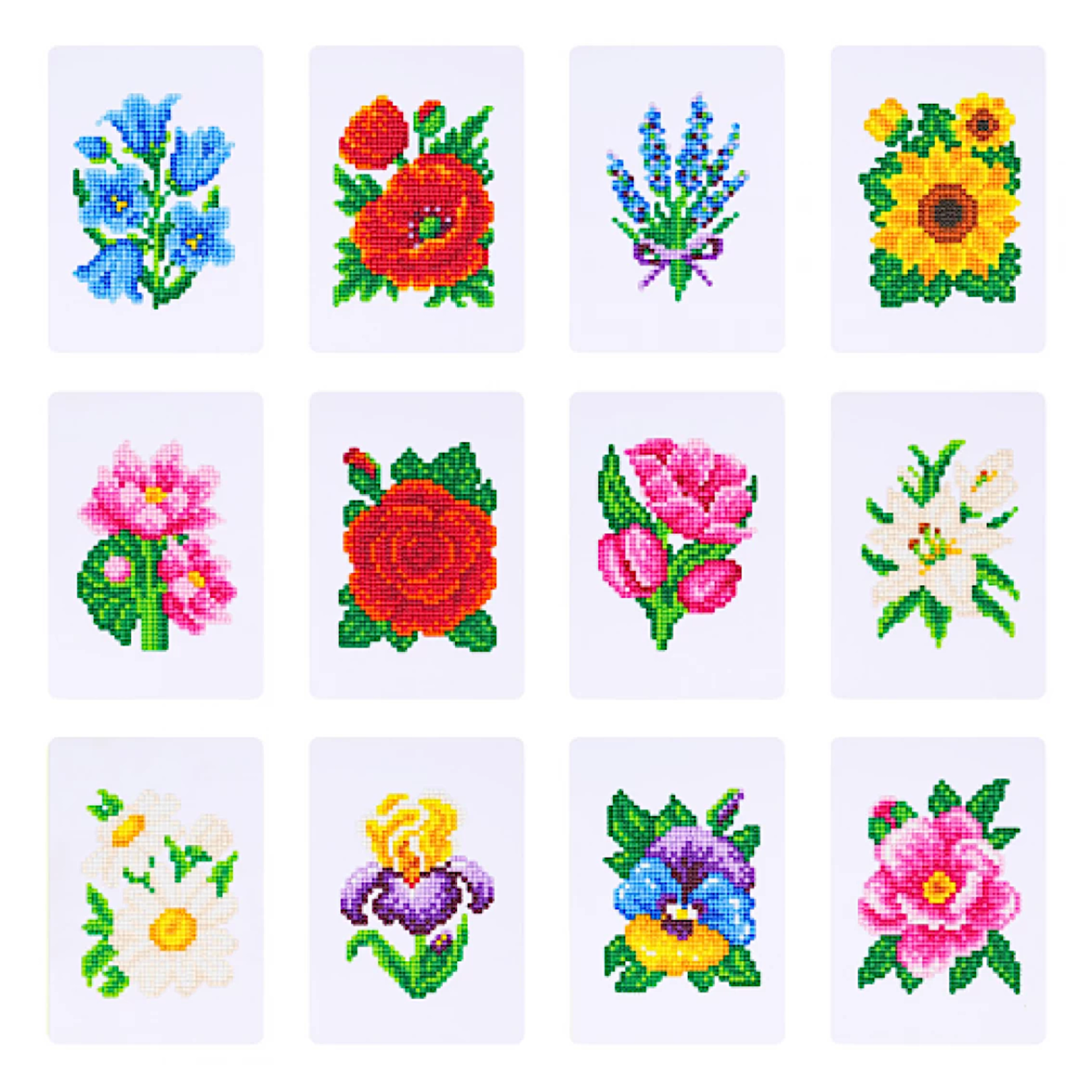Lot de 12 Mini Diamond Painting – Fleurs du Jardin