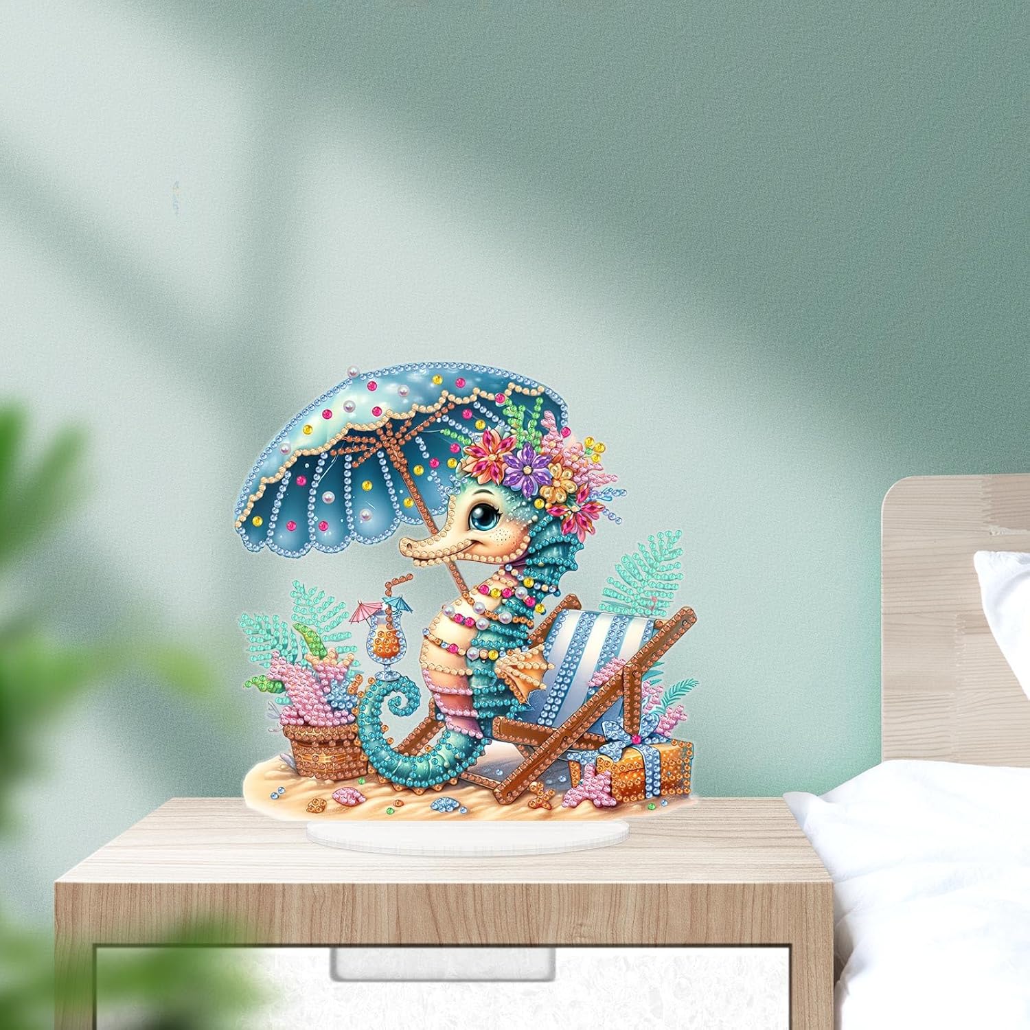 L’hippocampe au parasol – Objet Décoratif sur Pied