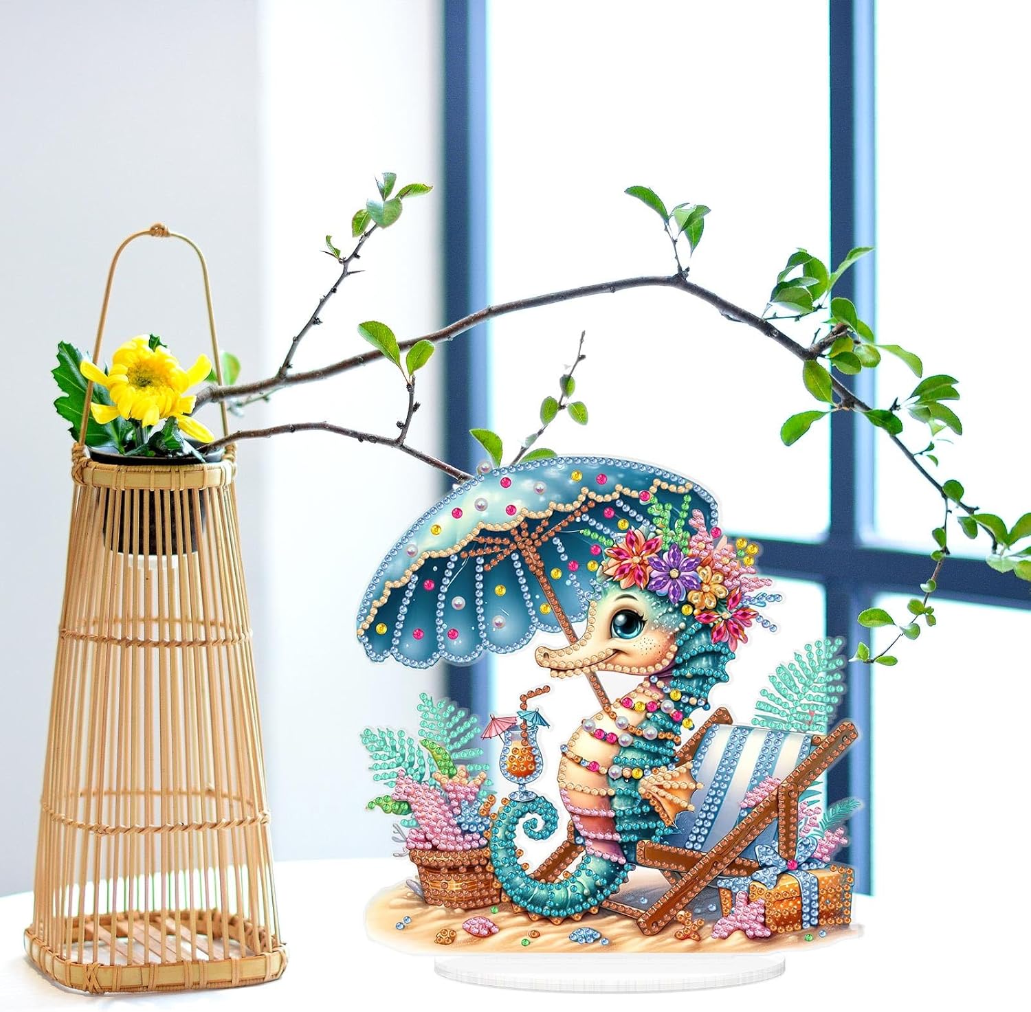 L’hippocampe au parasol – Objet Décoratif sur Pied