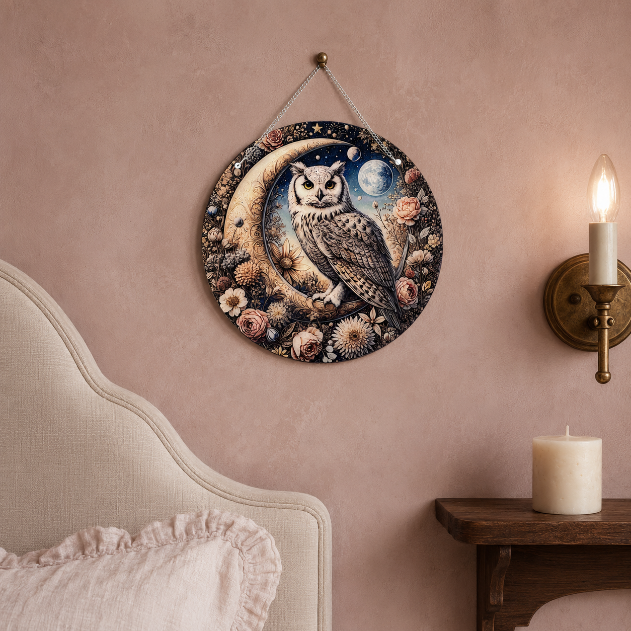 La Chouette Mystique  – Suspension en Broderie Diamant