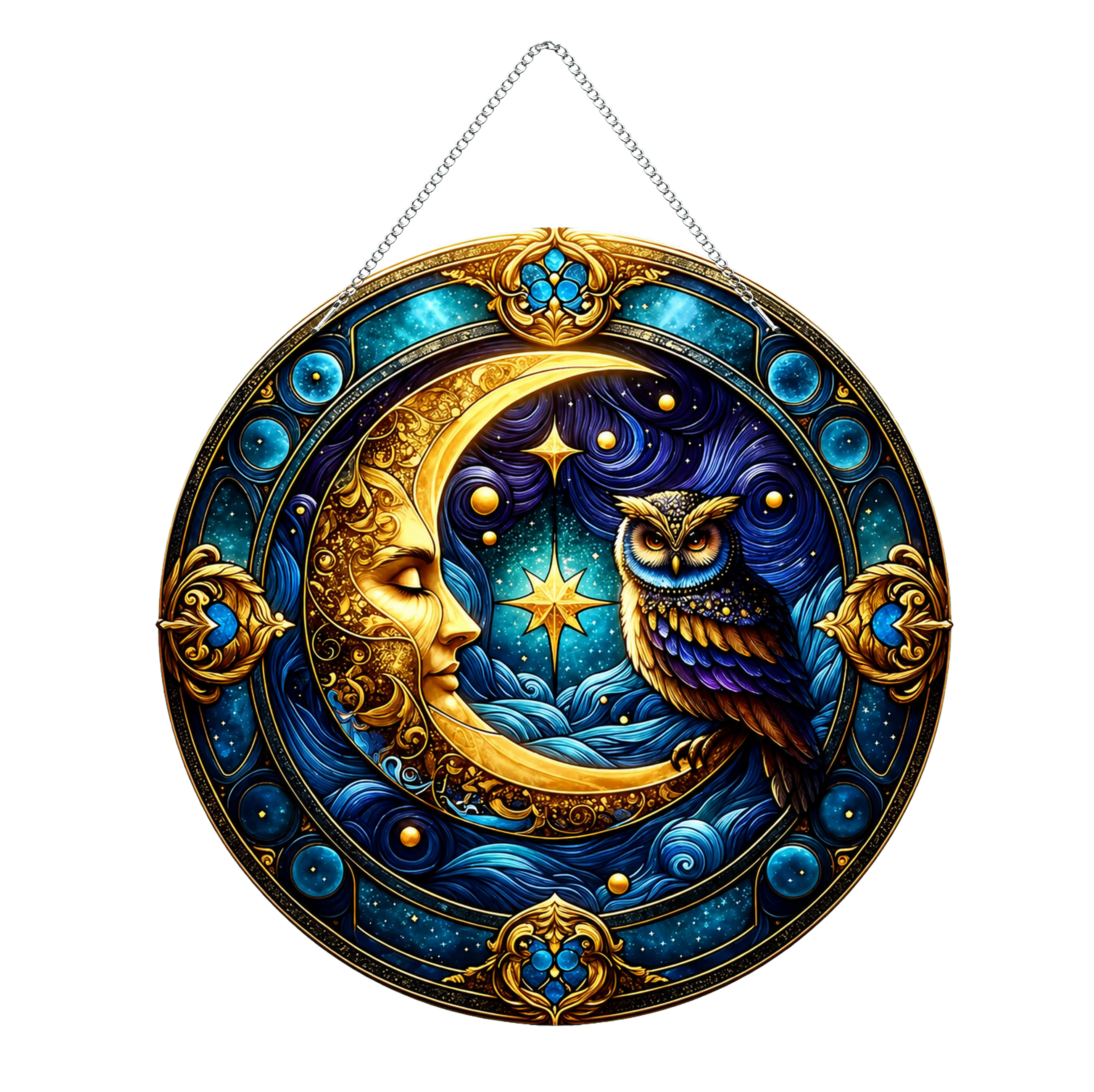 La chouette lunaire – Suspension en Broderie Diamant