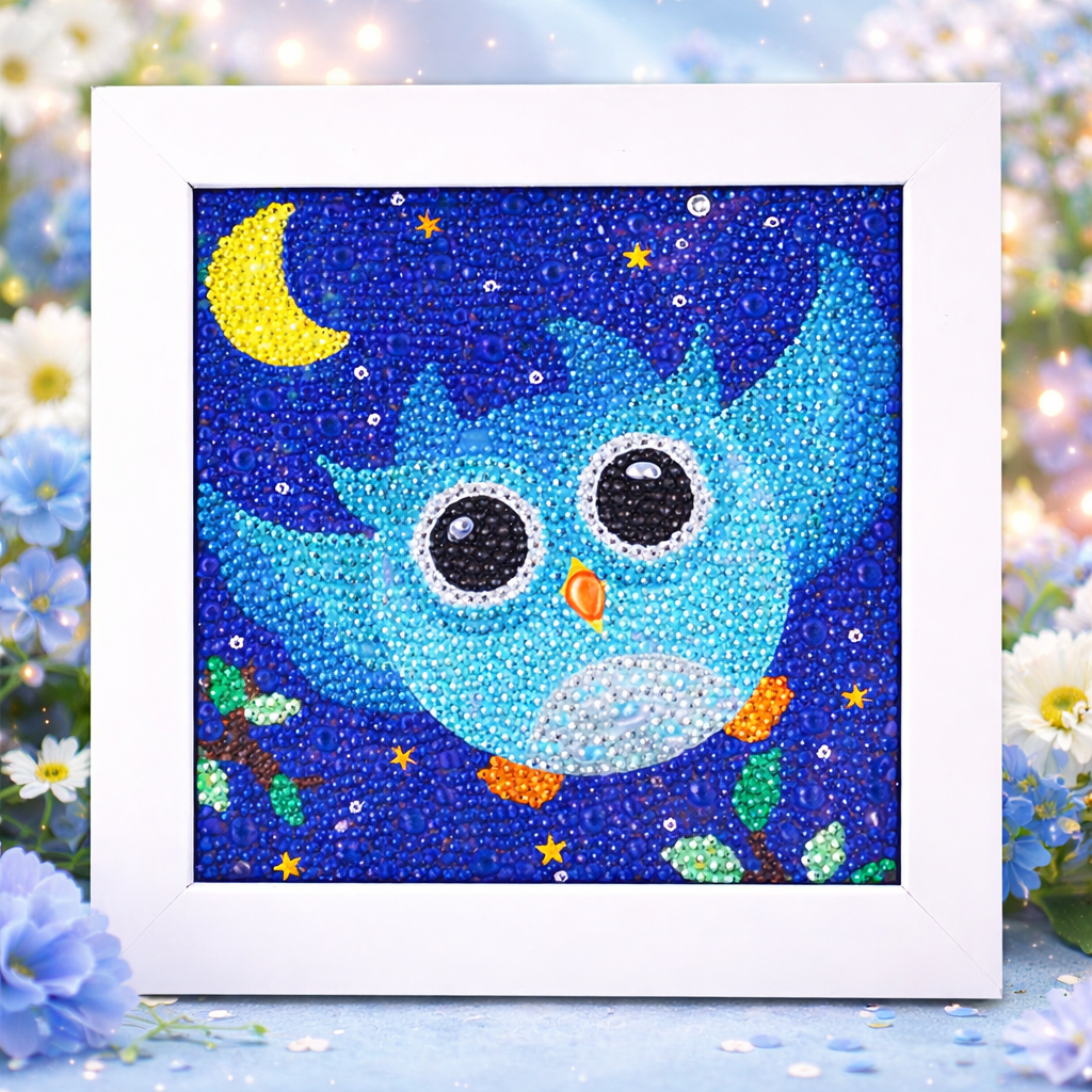 La chouette nocturne – Mini Cadre avec Pied Support