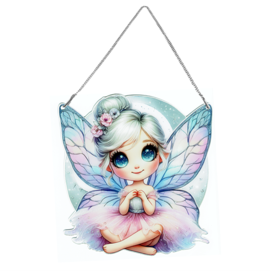 Petite fée aux ailes de cristal – Suspension en Broderie Diamant
