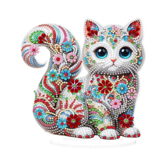Le chat aux fleurs colorées – Objet Décoratif sur Pied