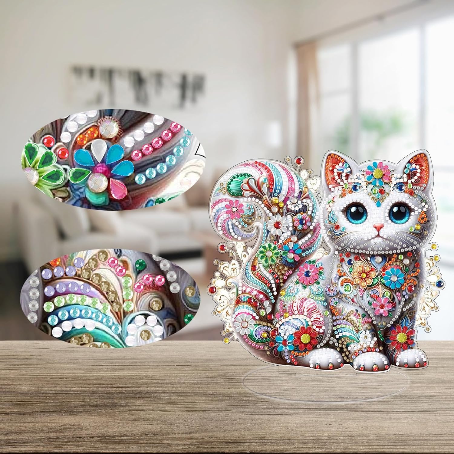 Le chat aux fleurs colorées – Objet Décoratif sur Pied