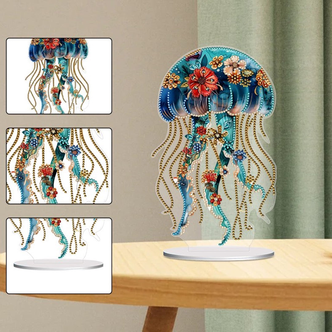 Méduse et Fleurs Aquatiques – Objet Décoratif sur Pied