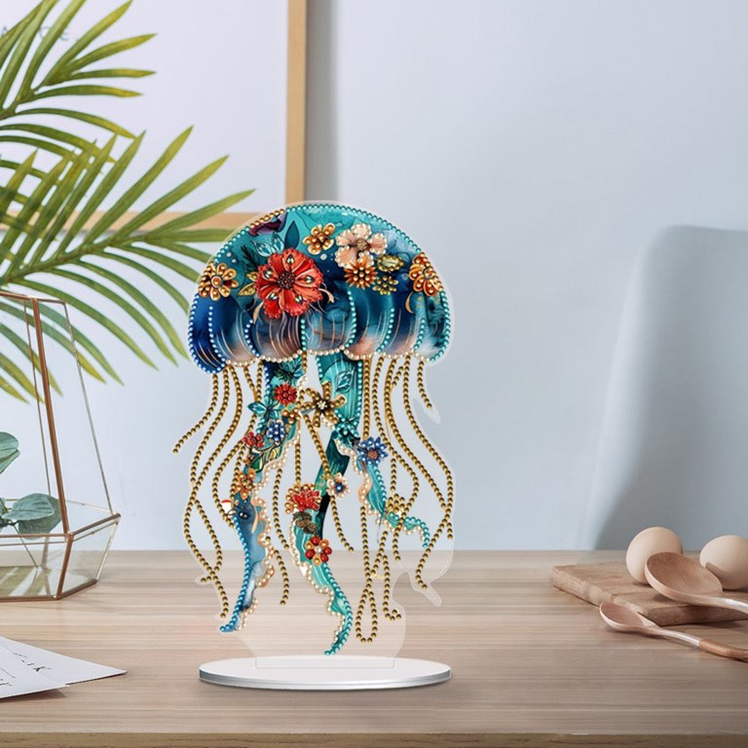 Méduse et Fleurs Aquatiques – Objet Décoratif sur Pied