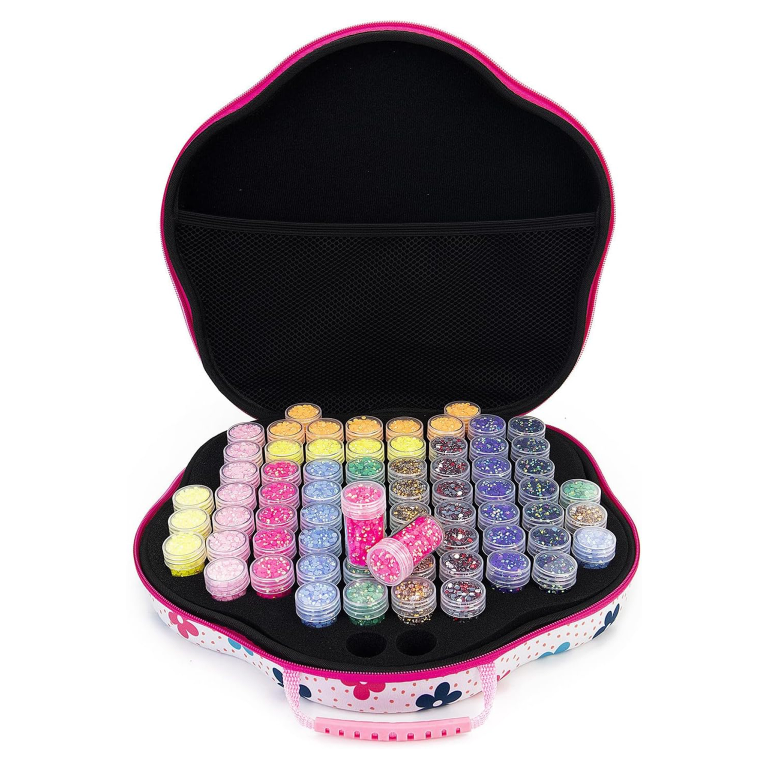 Valise Florale avec 70 Compartiments – Motif Fleurs Arc-en-Ciel