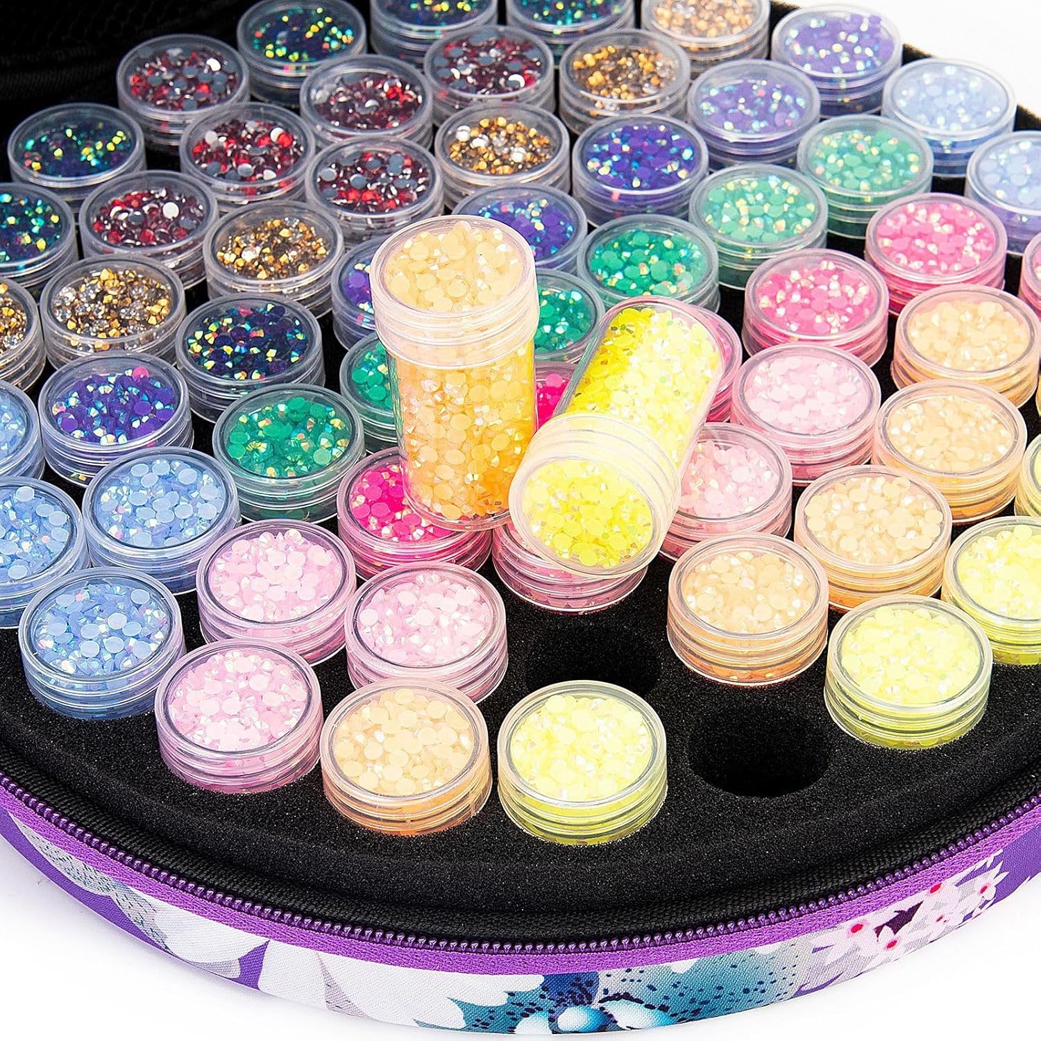 Valise Ronde 60 compartiments – Motif Floral et Papillons violets
