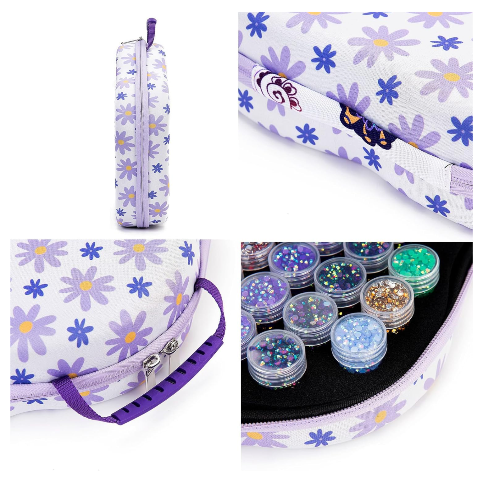 Valise Florale avec 70 Compartiments – Motif Marguerites Violettes