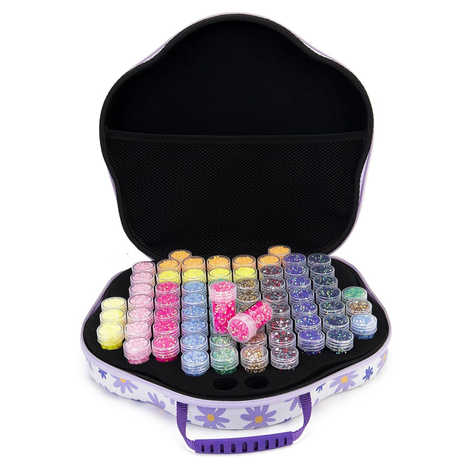 Valise Florale avec 70 Compartiments – Motif Marguerites Violettes