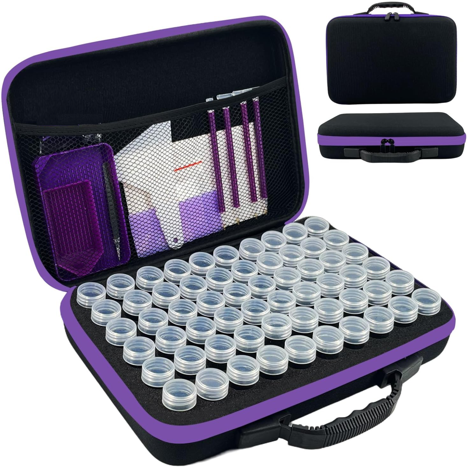 Valise 60 compartiments - Motif Noir et fermeture violette