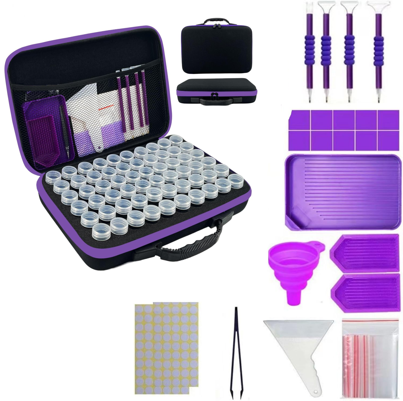 Valise 60 compartiments - Motif Noir et fermeture violette